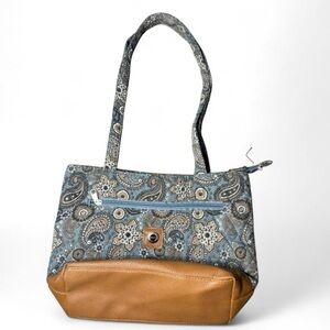 Stylish Paisley Tote Bag - Blue and Tan